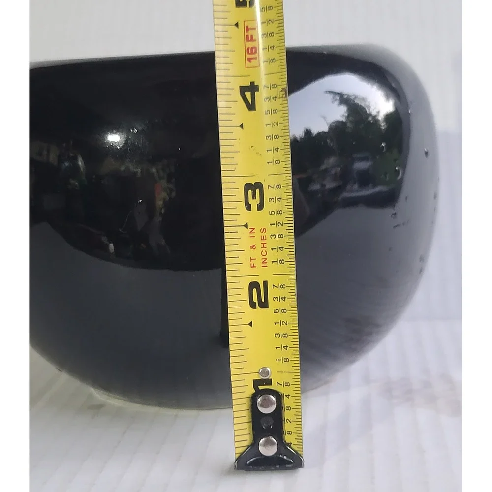 Vintage McCoy Floraline Rare BLACK Glossy Round Globular Ceramic Planter Vase‎